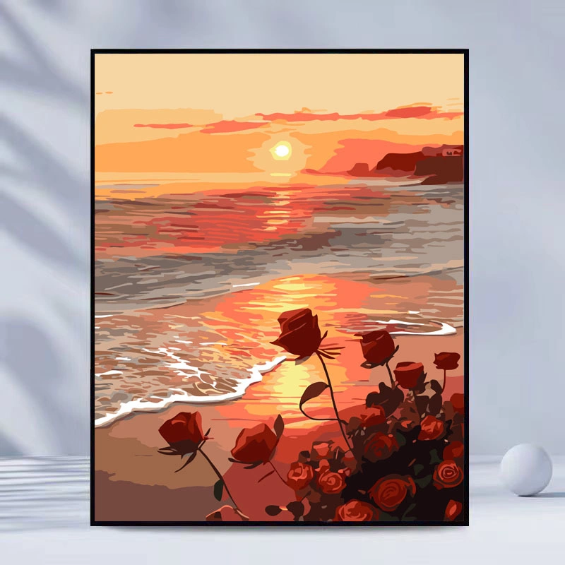 Digital Oil Painting DIY Simple Rose Flower Living Room Decoration Painting Sunset Rose Wholesale