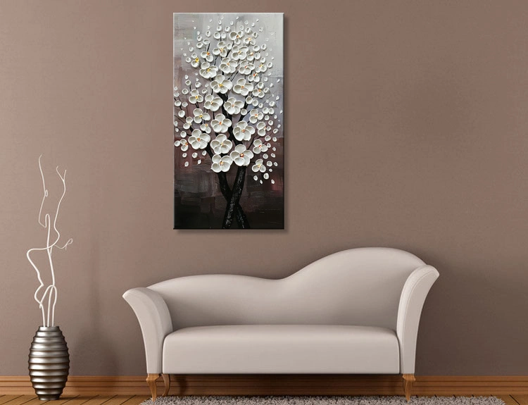 Handmade 3D Texture Flower Oil Painting on Canvas Vertical Wall Art