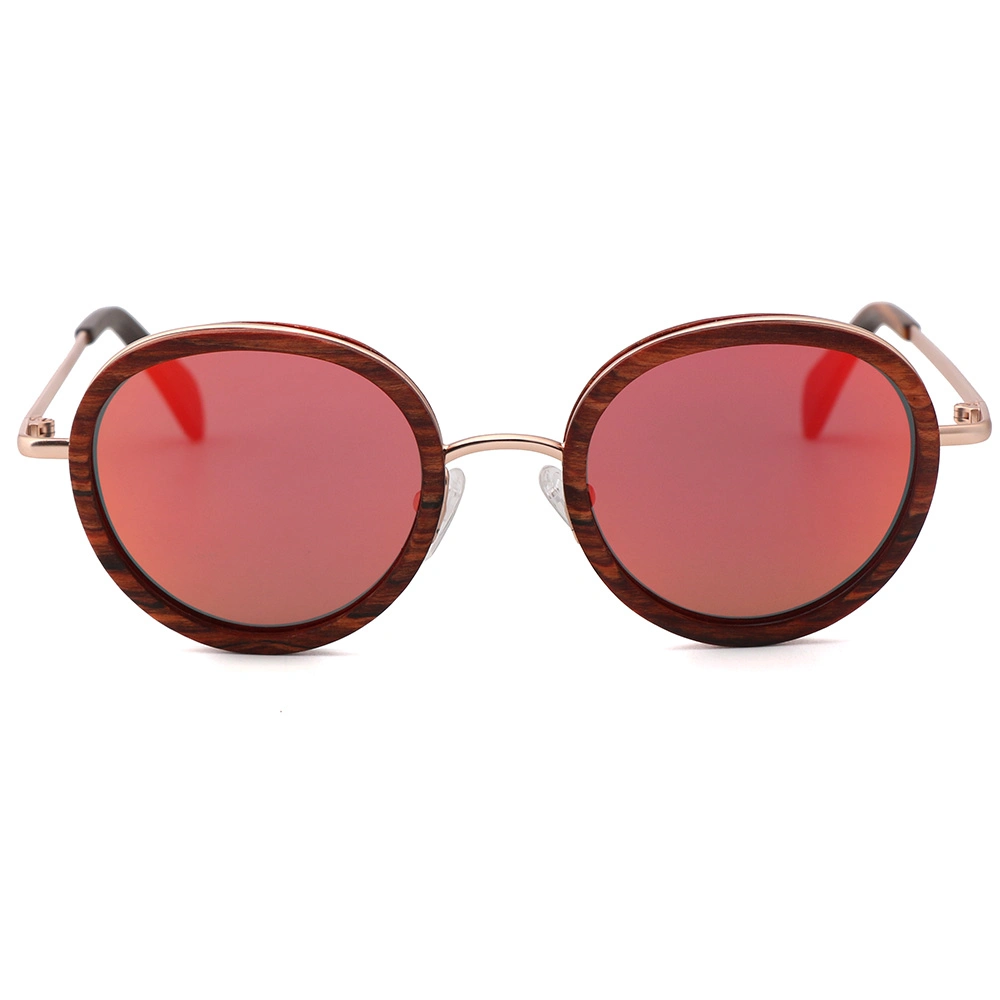 Metal and Wooden Combination Oval Frame Tac with Mirror UV400 Sunglasses