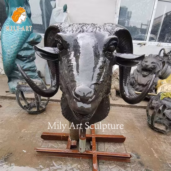 Arte al aire libre de la estatua de la escultura de la cabeza de la cabra del bronce del tamaño natural del arte de la pared de la decoración 3D del jardín